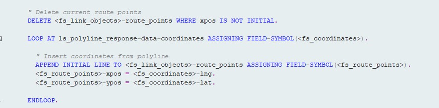 ABAP snippet filling ROUTE_POINTS (xpos = lon, ypos = lat)